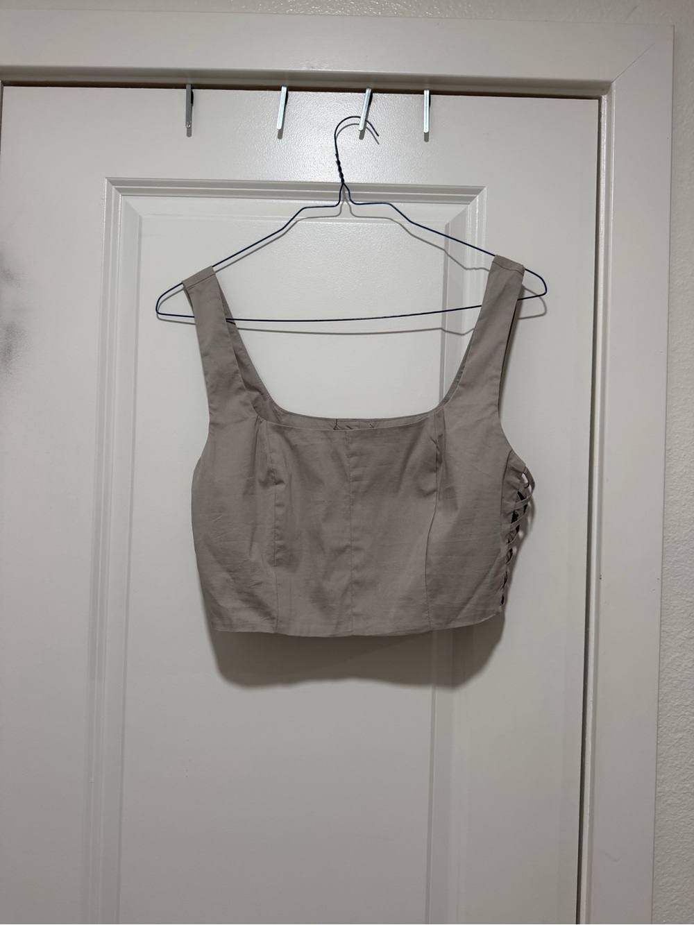 Forever 21 Taupe Square-Neck Crop Top with Side Lace-Up